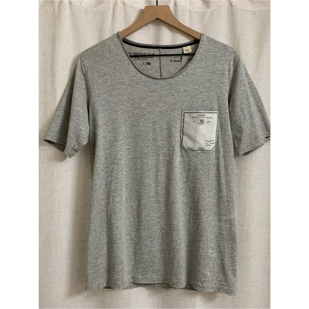 Diesel 100% Cotton Men’s Light Heather Gray Short Sleeve Contrast Pocket Tee